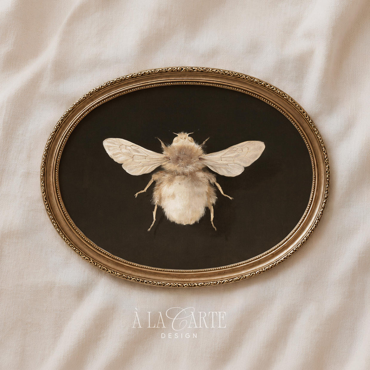 Fuzzy pollinator painting poster for farmhouse décor — dark background vintage naturalism print