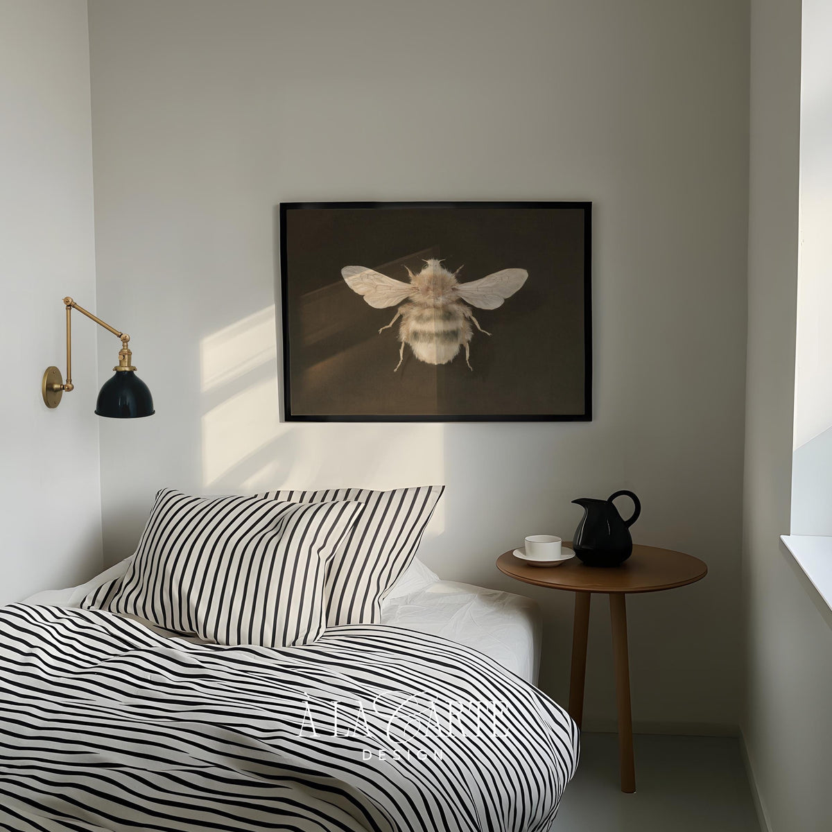 Detailed bee specimen painting wall art — dark academia style illustration perfect for eclectic gallery displays
