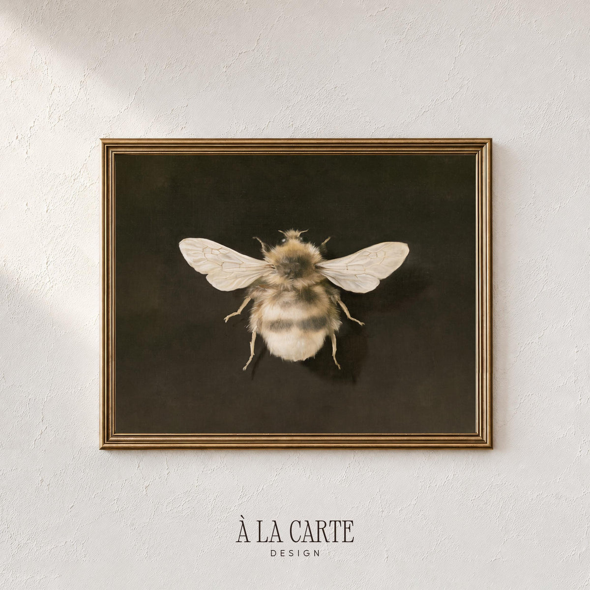 Close-up bee picture instant download for gallery wall — moody naturalist aesthetic with cream and charcoal contrast