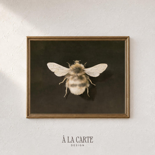 Close-up bee picture instant download for gallery wall — moody naturalist aesthetic with cream and charcoal contrast