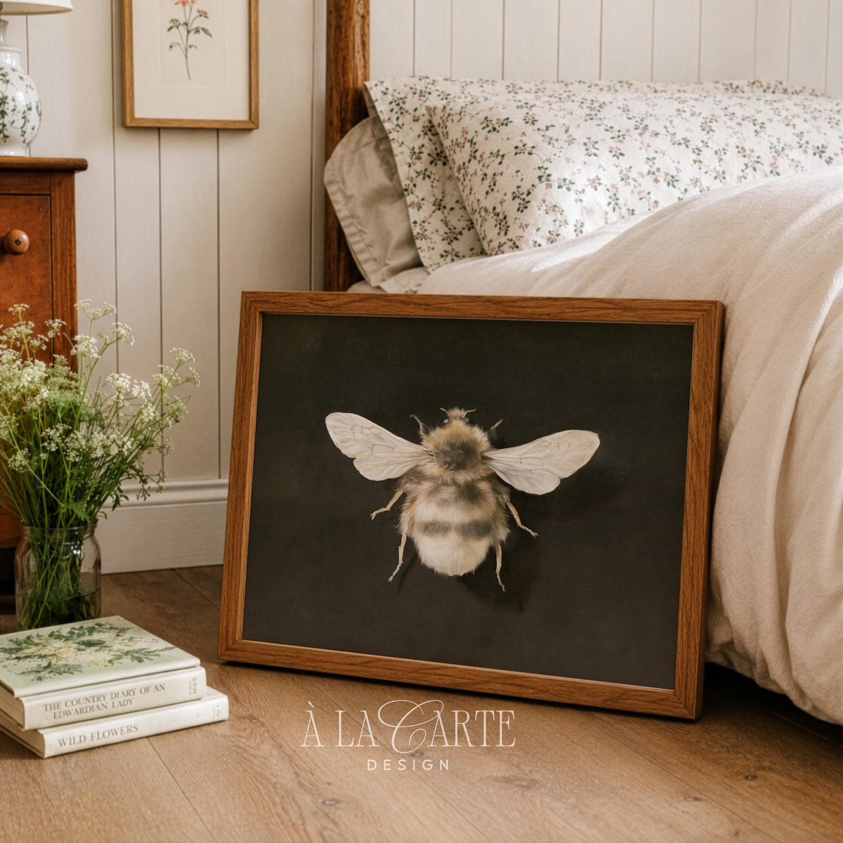 Sophisticated bee artwork instant download for den — rich textured rendering with golden highlights on deep background
