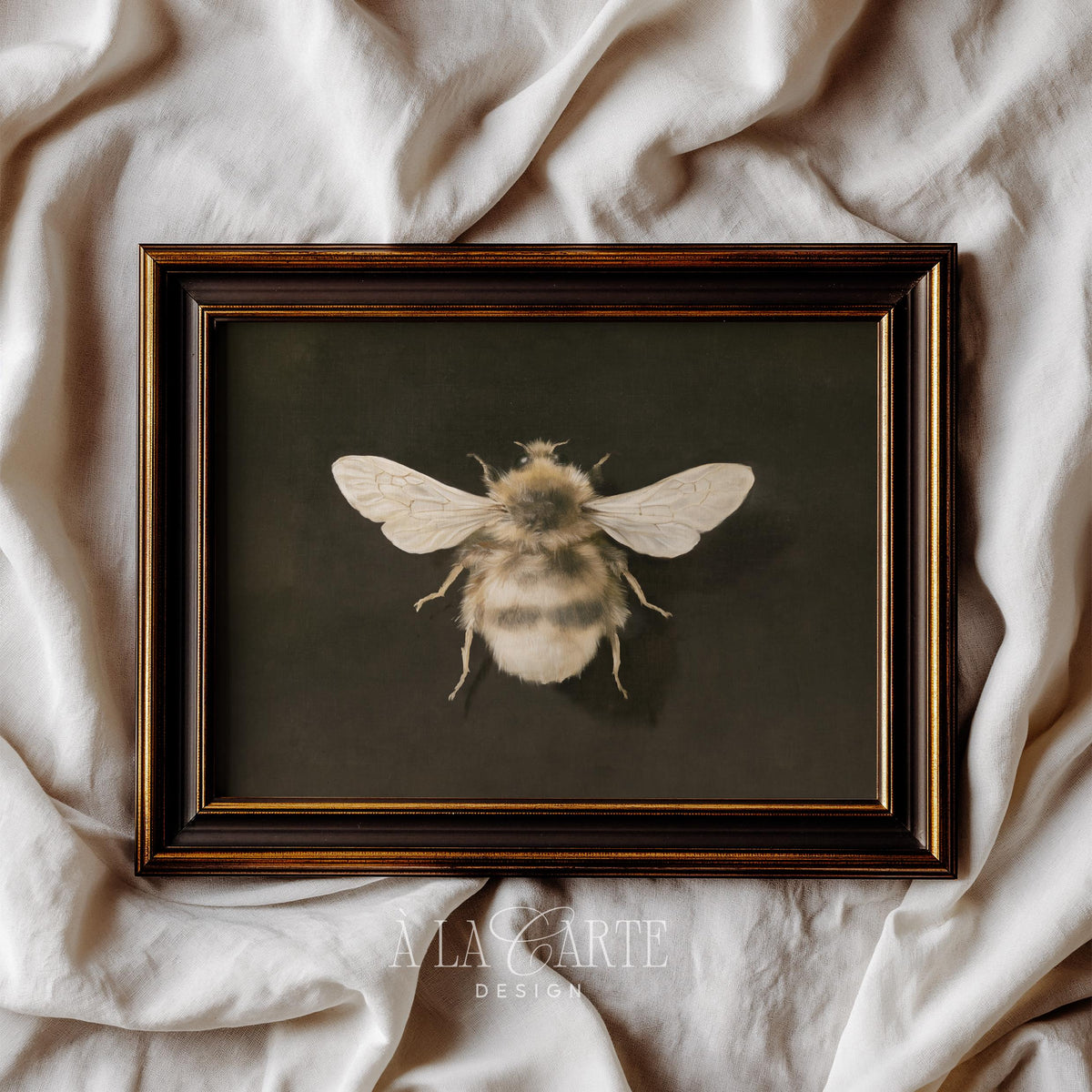 Botanical bee wall decor digital file — painterly rendering reminiscent of old natural history plate with glowing subject