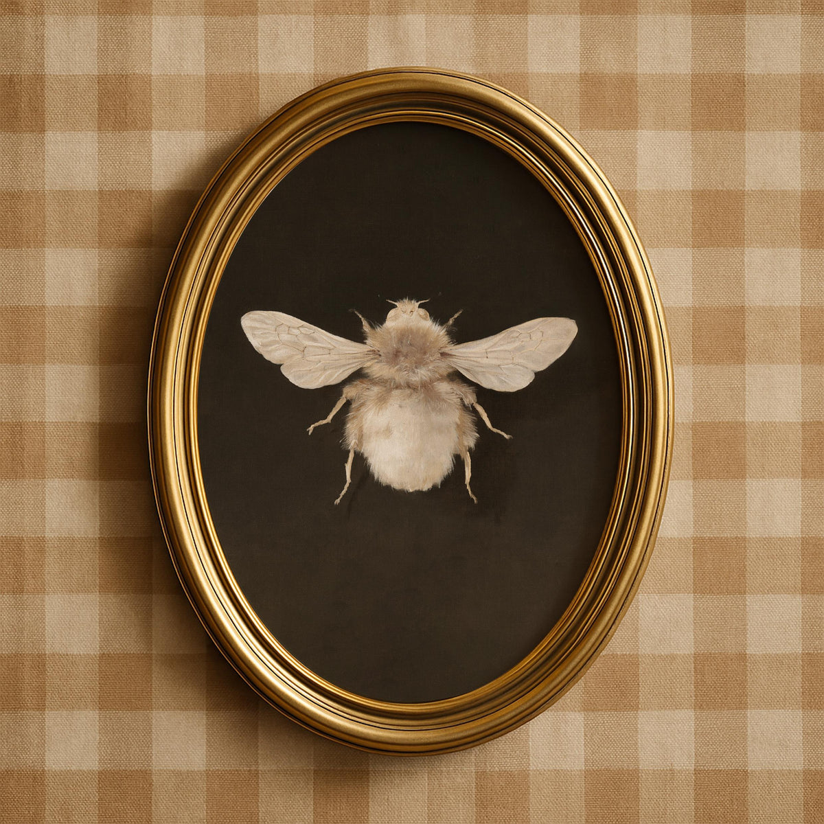 Antique naturalist bee painting digital art for dining room — detailed study with moody charcoal tones and refined vintage style