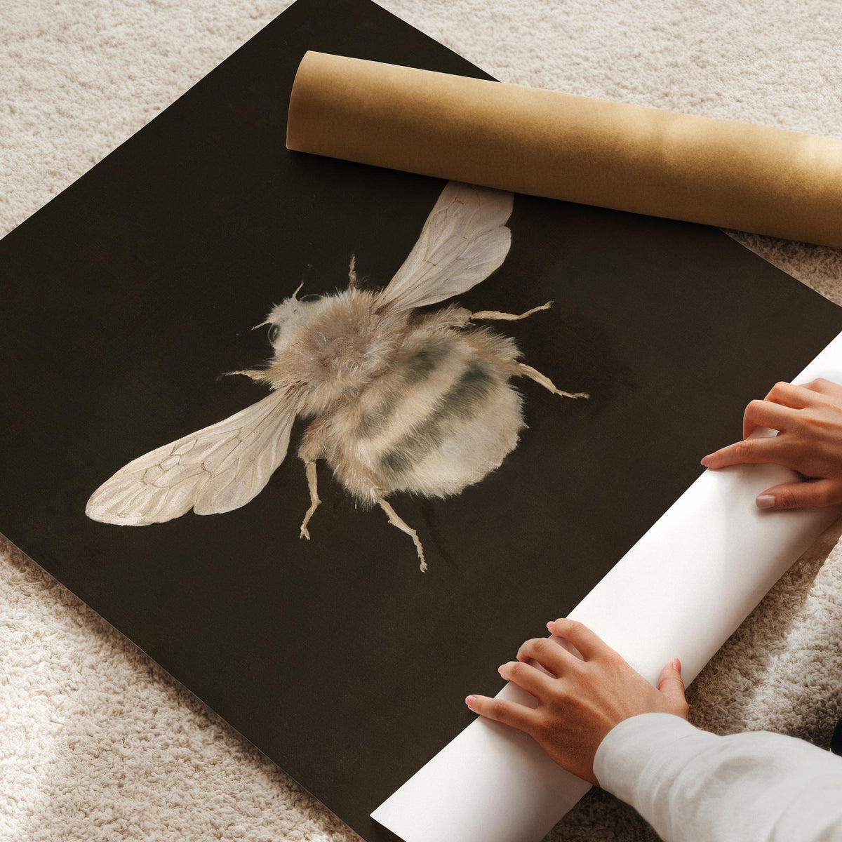 Vintage pollinator illustration printable — realistic texture insect art with dramatic studio backdrop