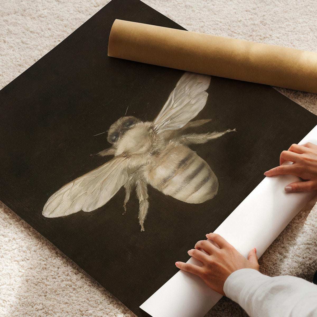 Dark Academia Bee, Vintage Bumblebee Wall Art, Bug Printable, Antique Insect Painting, White Bee Print, Moody Bee Art, Entomology Decor H224
