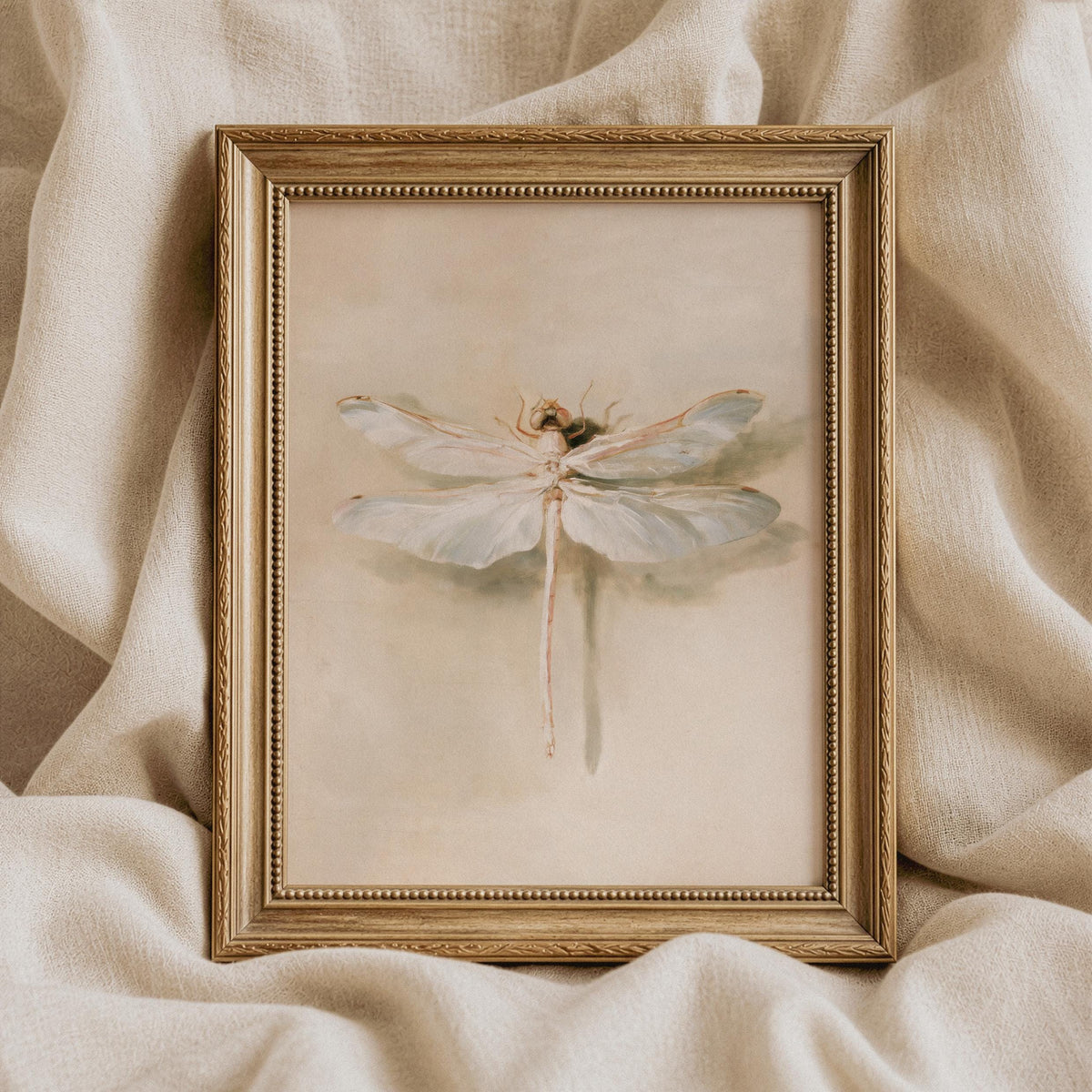 Delicate winged creature wall art digital download — understated vintage aesthetic for neutral farmhouse decor