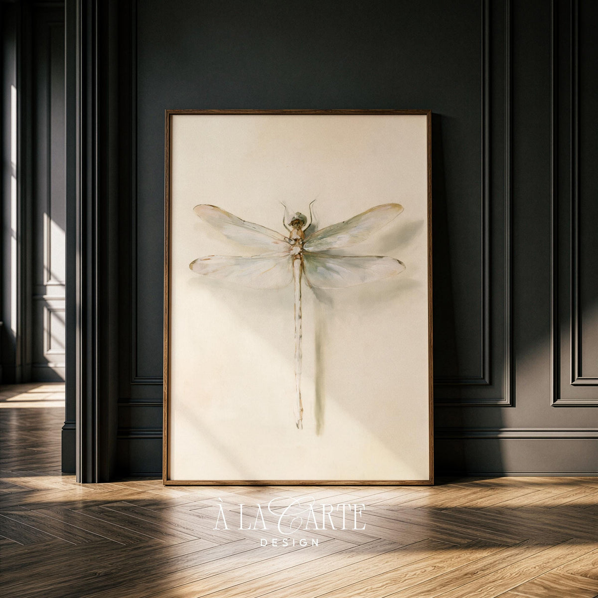 Flying insect poster for naturalist collection — delicate watercolor with subtle aging details