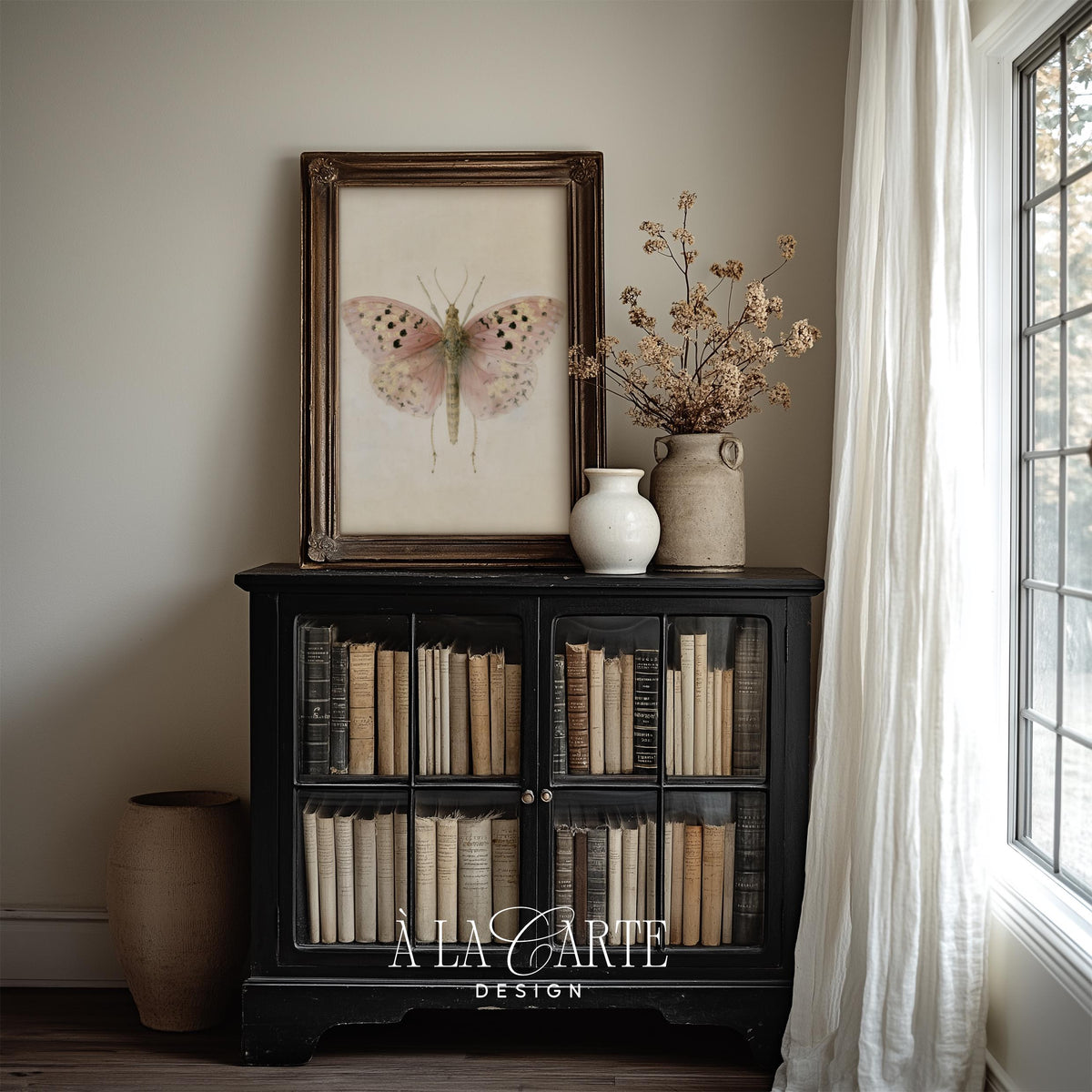 Soft romantic butterfly artwork instant download — creamy background with intricate scientific illustration detail