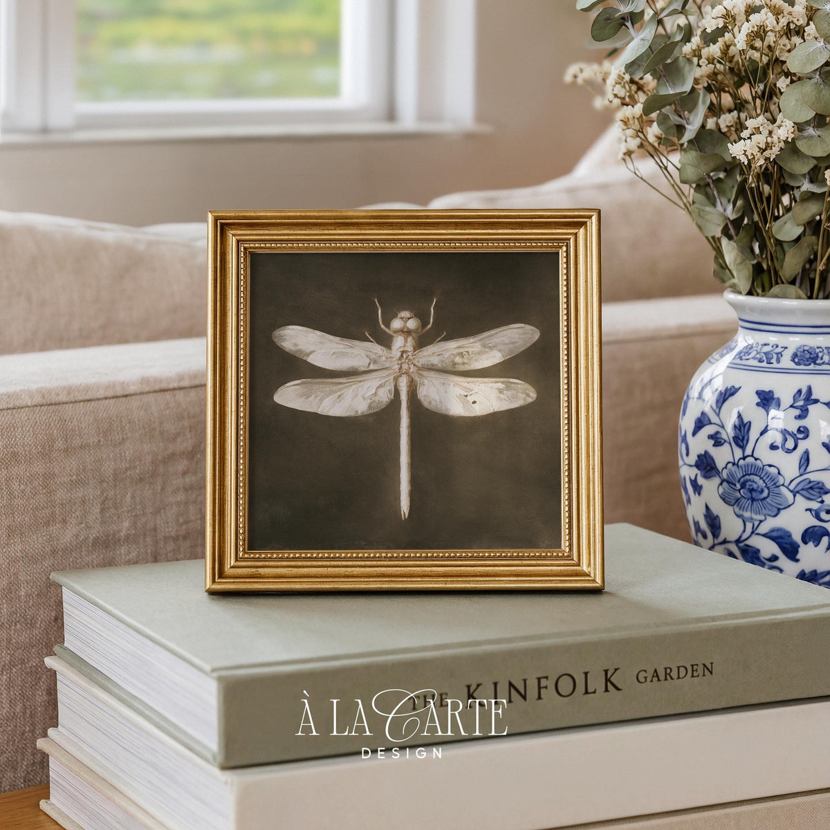 Vintage insect wall decor printable art — symmetrical dragonfly wings in aged sepia, dark academia mood for collectors