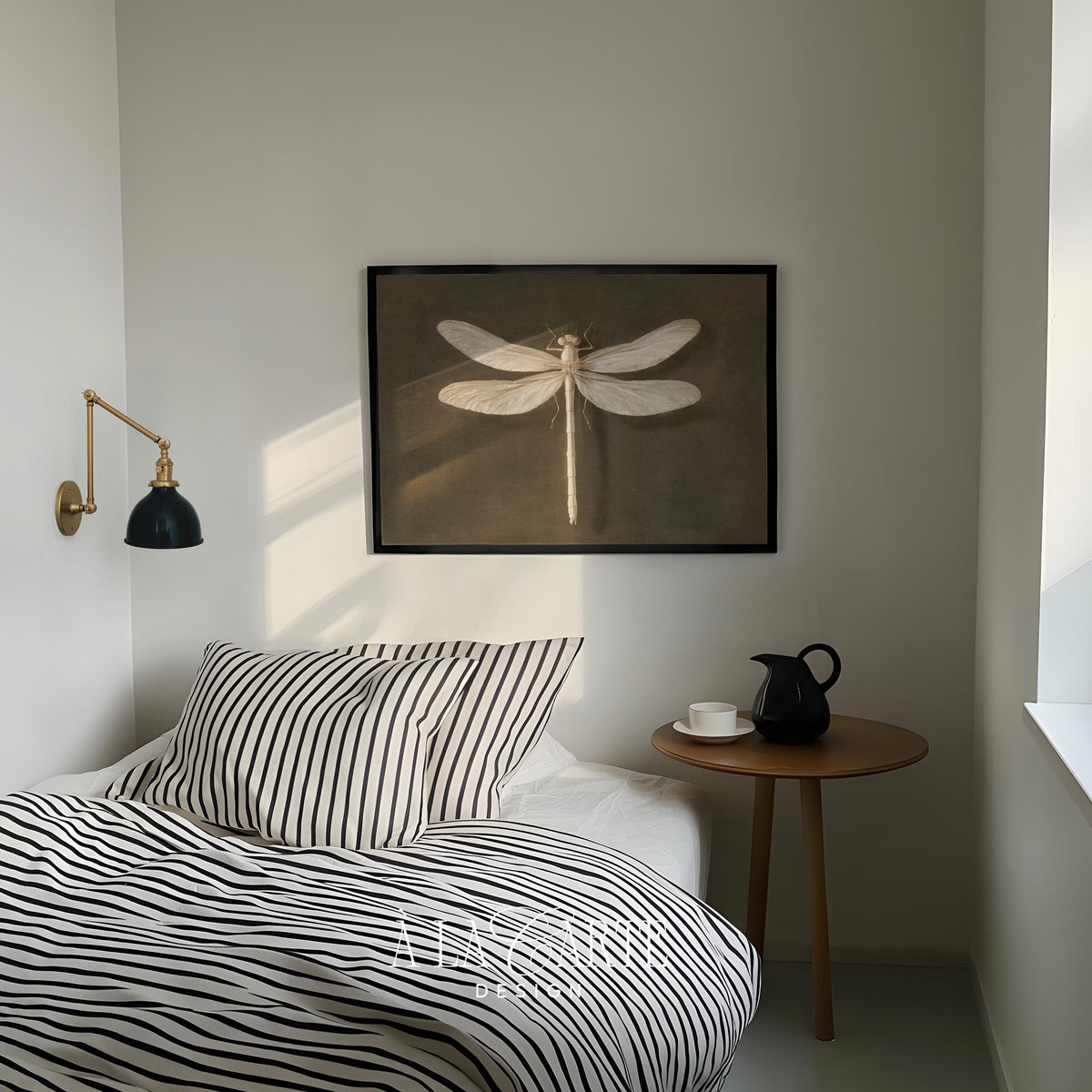 Dragonfly illustration printable art for gallery wall — natural history study with cream details and rustic aged patina