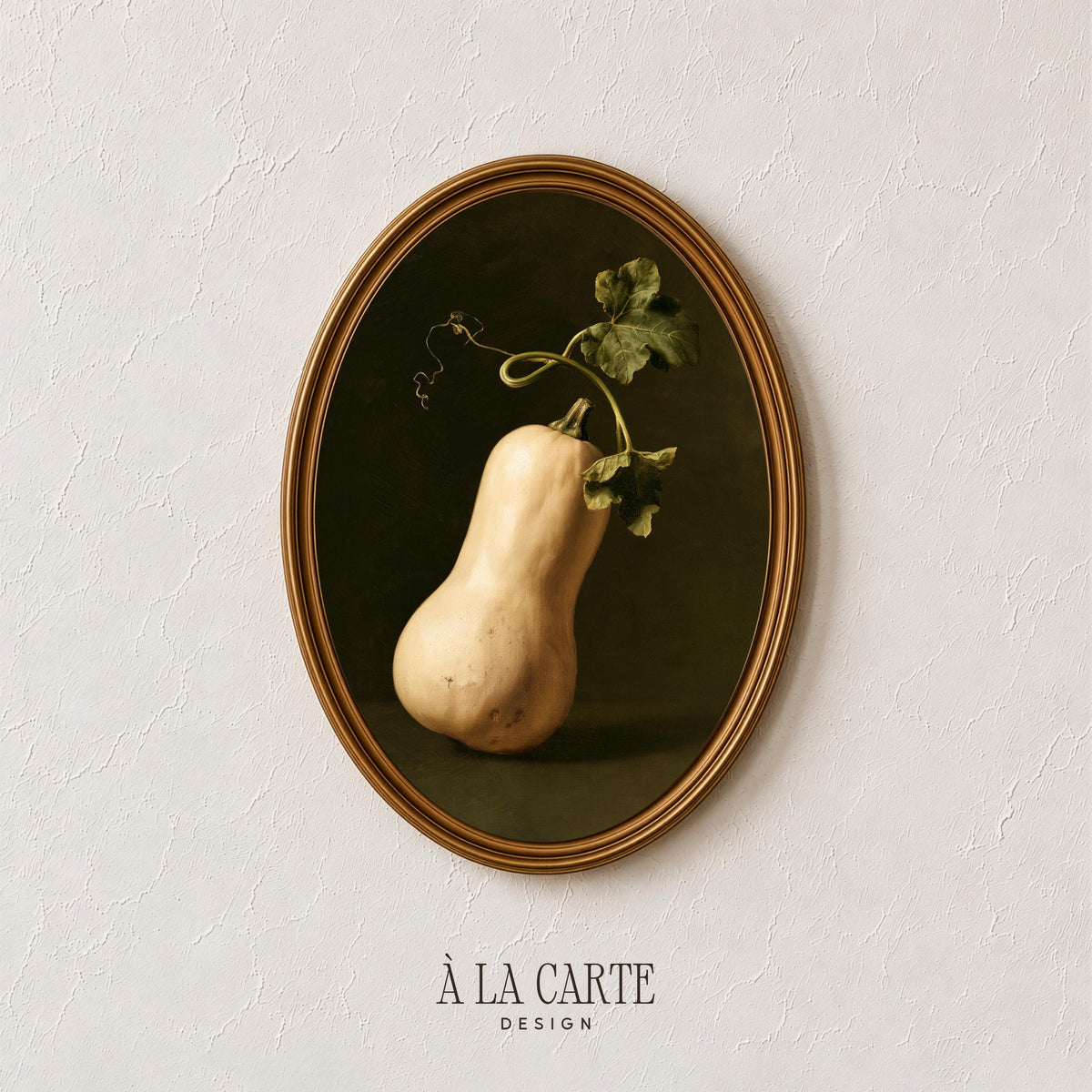 Harvest scene digital print for farmhouse — vintage vegetable illustration with organic tendril, muted colors, and old-world charm