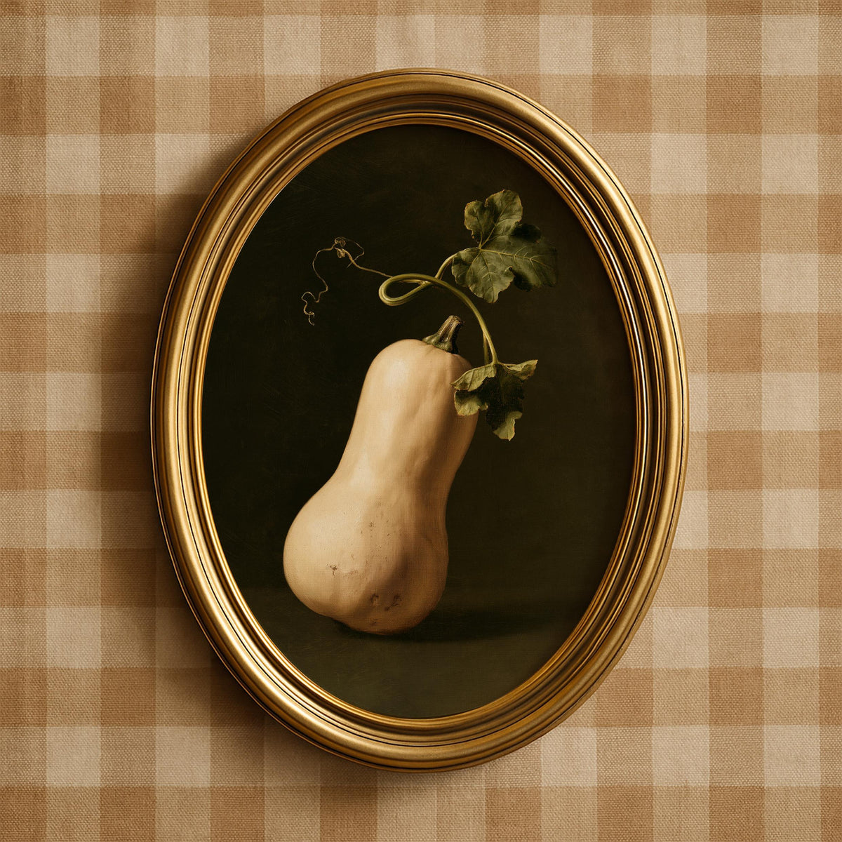 Fall produce artwork printable digital art — vintage-inspired composition with nutrient squash, organic vine detail, and deeply toned background