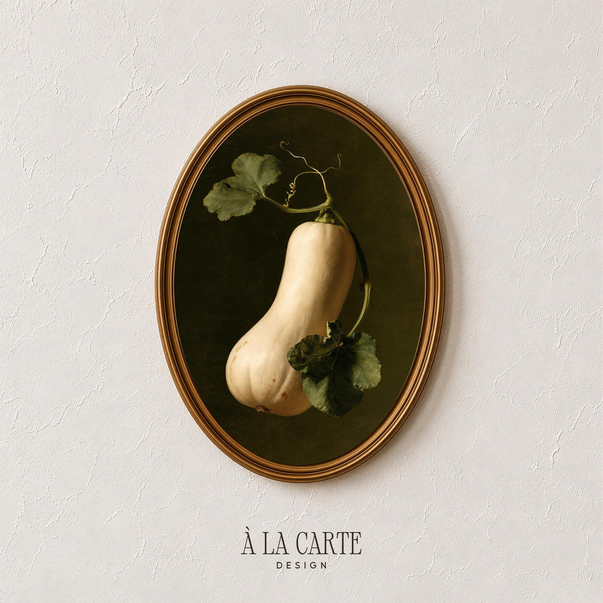 Vintage garden produce artwork for entryway — moody autumn illustration with rich textures and muted earthy palette