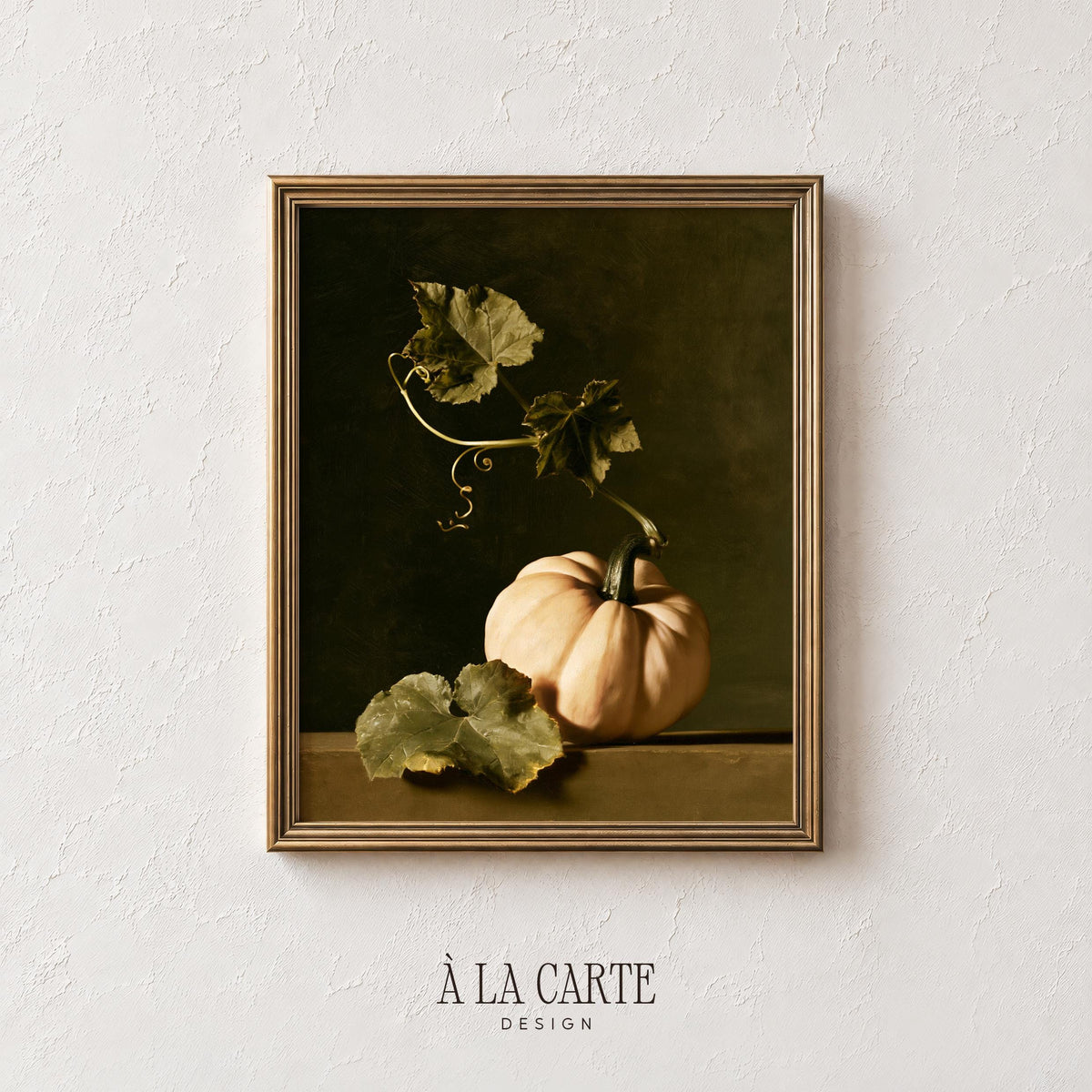 Moody autumn produce artwork printable — classic composition with chiaroscuro lighting and muted tones