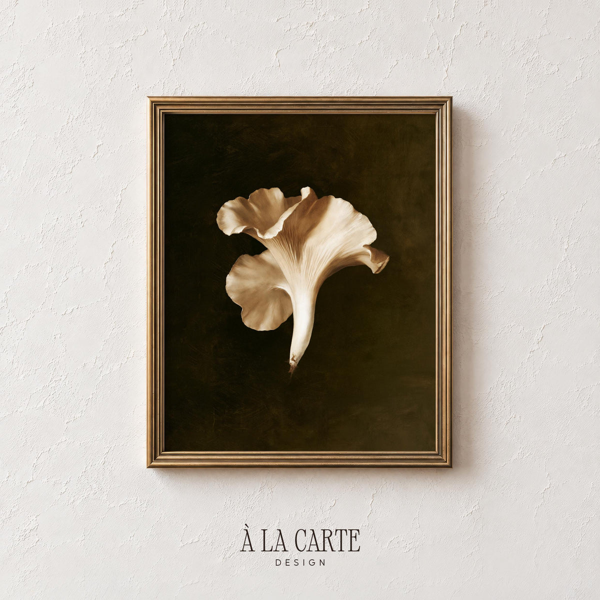 Golden chanterelle mushroom poster wall art — moody dark academia botanical print for study