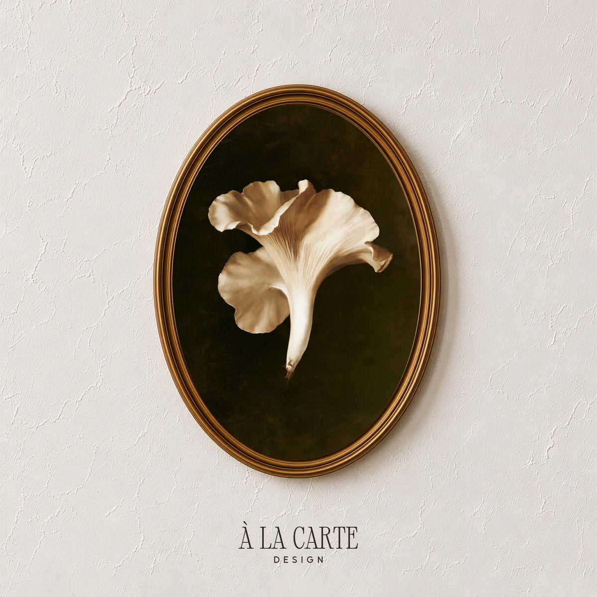 Moody chanterelle illustration digital art print — rustic gallery wall piece with antique appeal