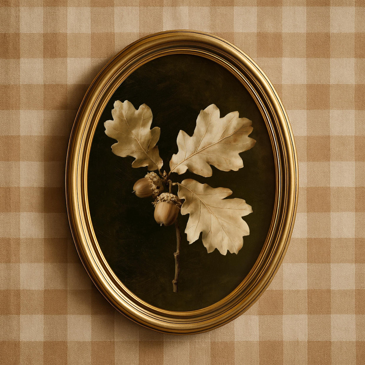 Acorn branch picture printable for autumn decor — muted earthy tones reminiscent of classic master studies