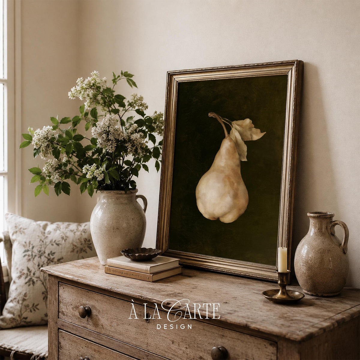 Vintage botanical printable wall art — single produce study with curling stem and vintage mood