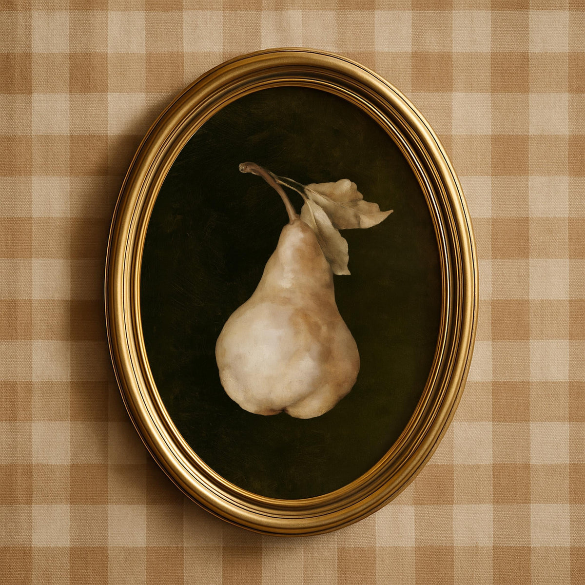 Timeless fruit still life print wall art — moody vintage kitchen decor with cream and deep tones