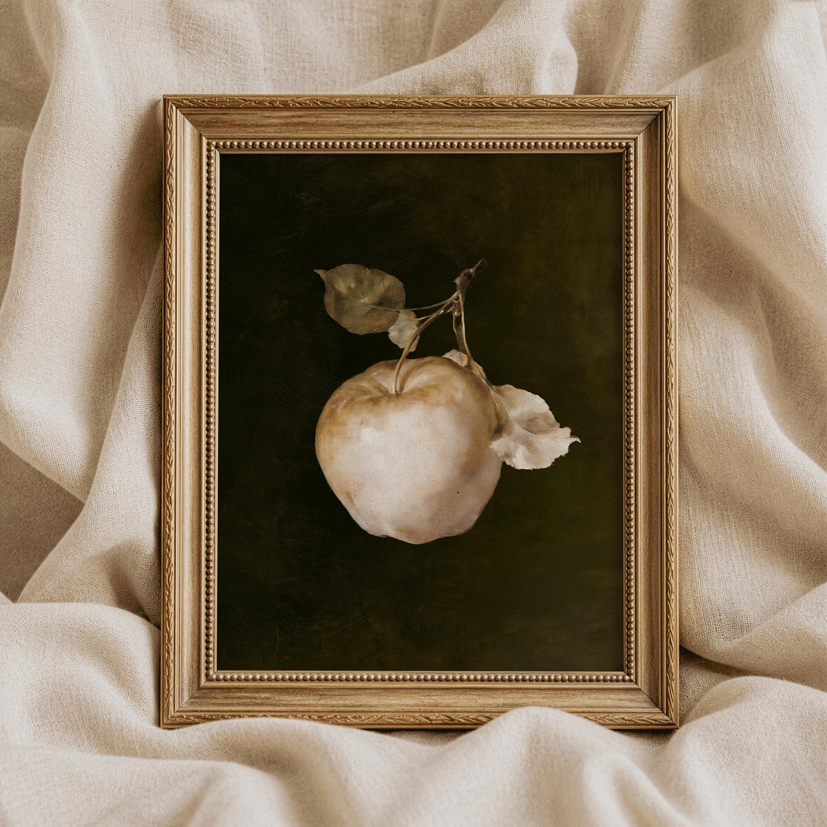 Vintage still life poster featuring pale fruit — rich textured painting with traditional charm