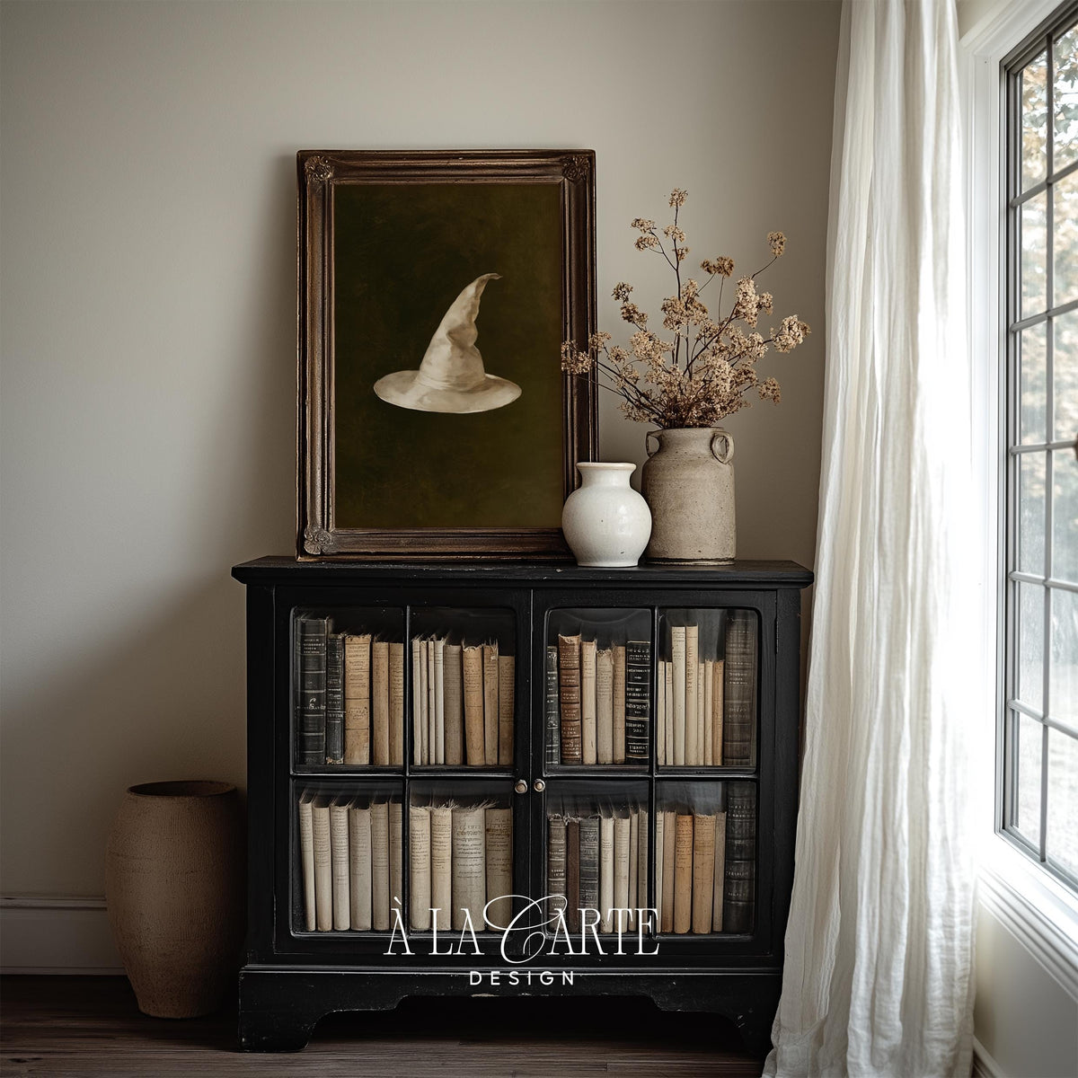 Classic hat wall art for dining room — refined autumn painting with deep atmospheric background