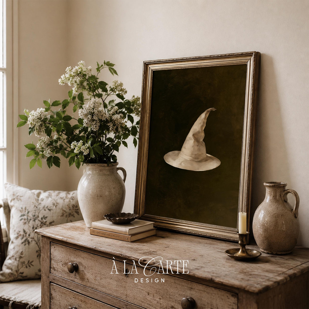 Single cream hat picture instant download — vintage-inspired seasonal art with deep earthy tones