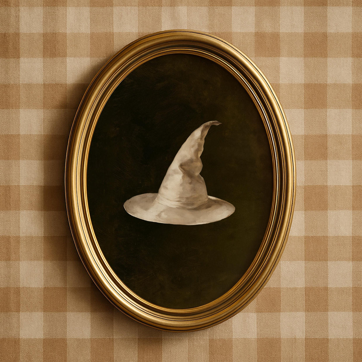 Cream witch cap artwork instant download — muted spooky mood with richly textured painterly finish