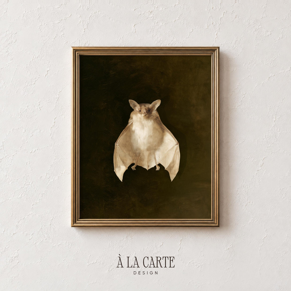 Cream winged bat artwork print — specimen-style illustration for dark academia enthusiasts with vintage elegance