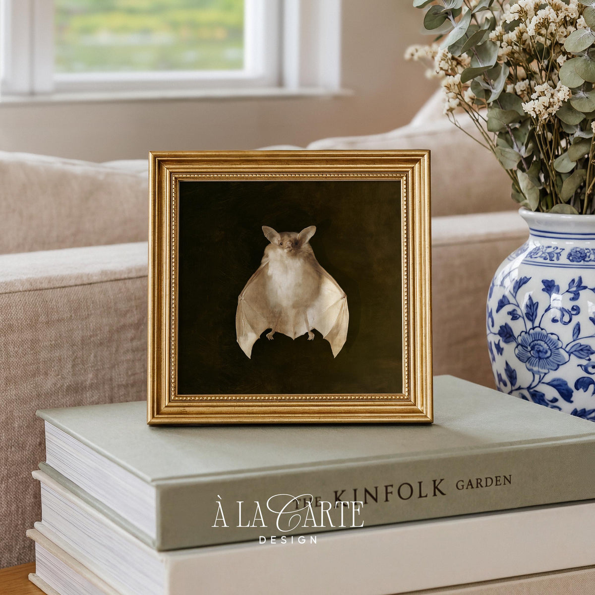 Pale winged creature poster for spooky decor — gothic specimen portrait with rich brushwork and antique charm