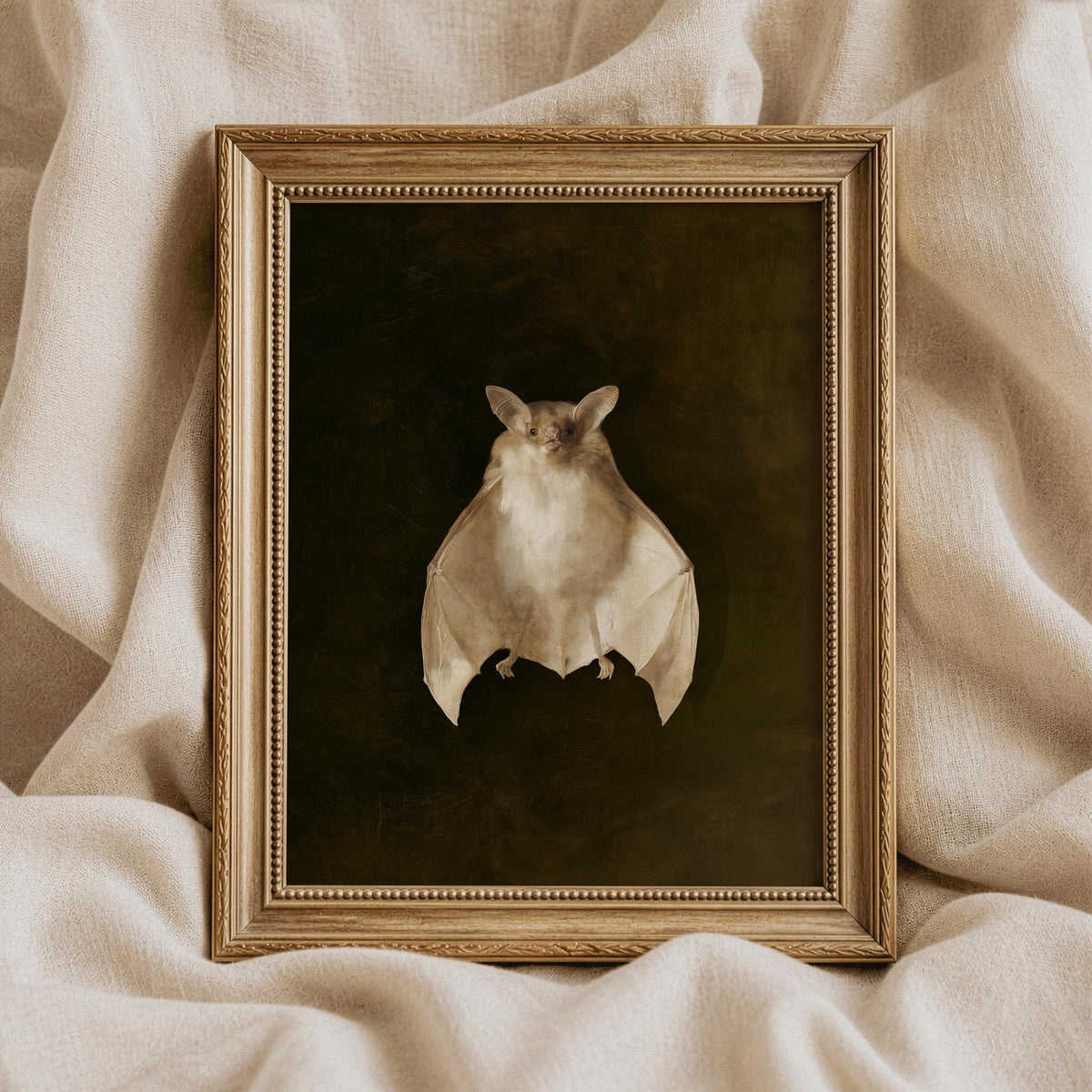 Symmetrical pale bat printable picture for office — naturalist aesthetic with textured brushstrokes and gothic mood