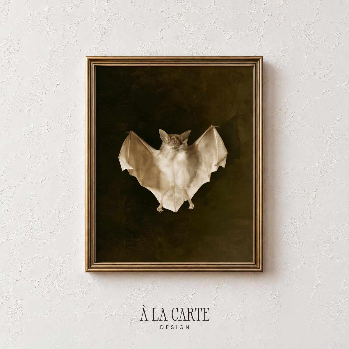 Nocturnal creature poster for entryway — vintage-style painting featuring outstretched wings and shadowy ambiance