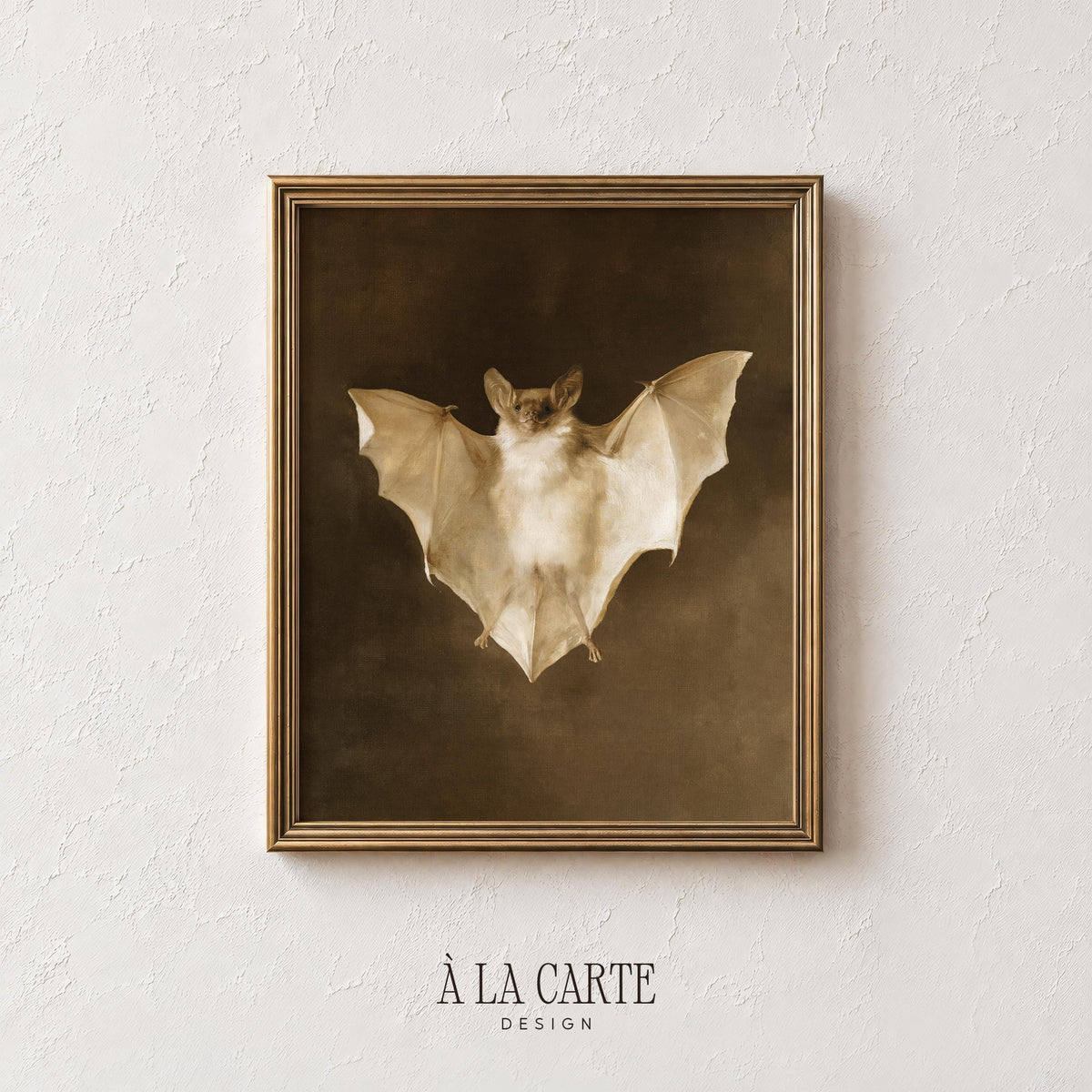 Bat wings spread poster print for bedroom — vintage naturalist illustration with sepia-toned aged aesthetic
