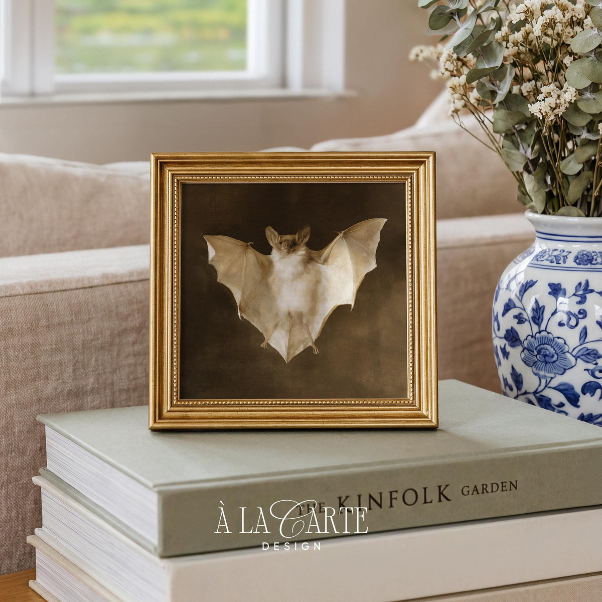Bat natural history print instant download — vintage specimen-style art with warm antique coloring