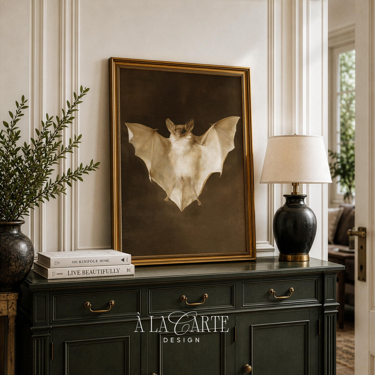Nocturnal creature painting wall art for office — sepia daguerreotype-style shadowy background