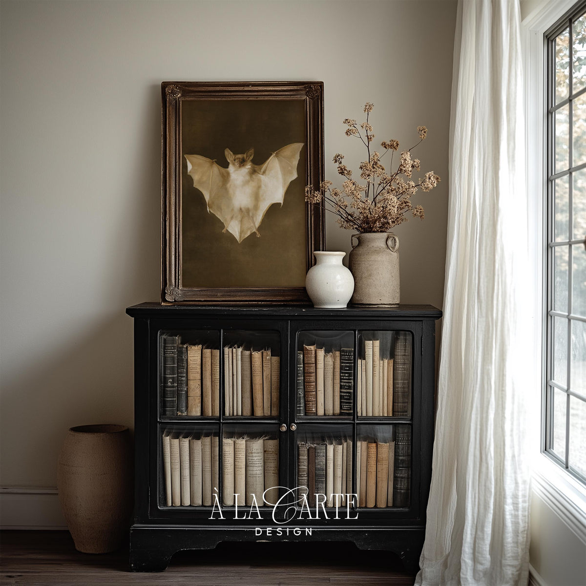 Anatomical bat portrait printable art for den — antiquarian curiosity cabinet aesthetic with textured finish