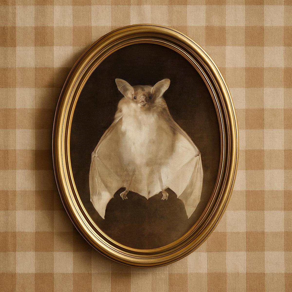 Bat front-view poster for study — classical specimen portrait with museum-quality aged aesthetic