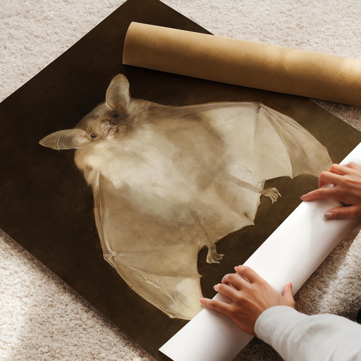 Nocturnal creature digital print for library — museum-quality specimen artwork in deep earthy shades