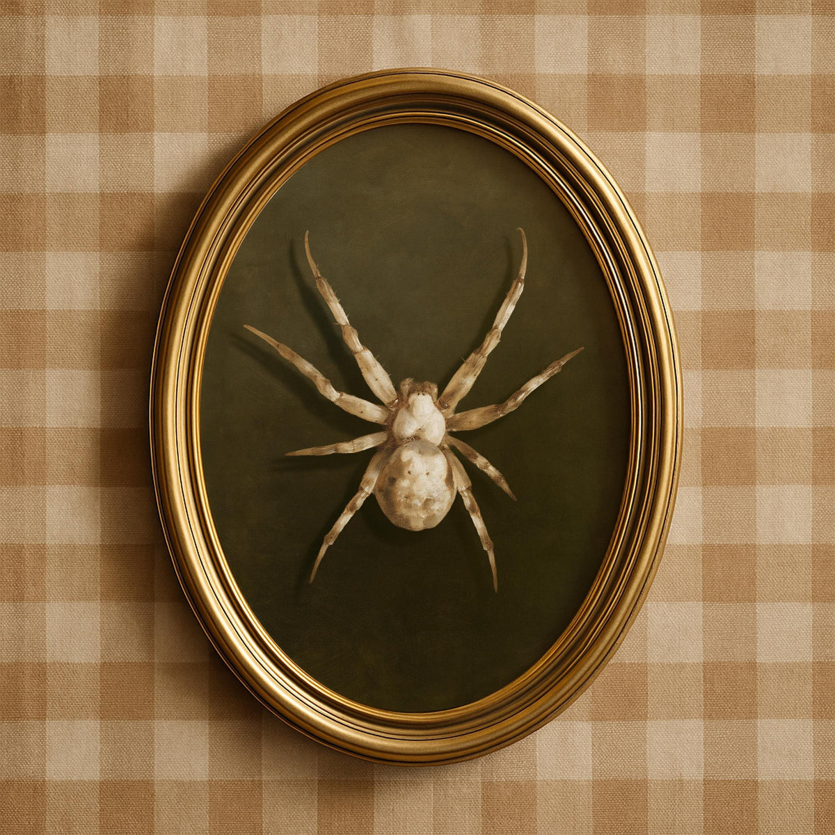 Gothic spider poster for bedroom — elegant ivory insect on deep sage background gallery wall art