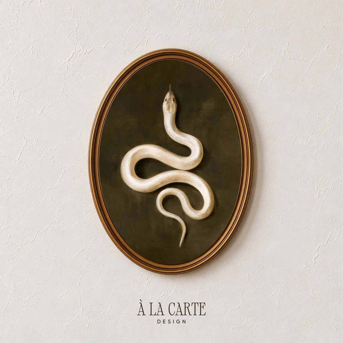 Snake portrait wall art for moody interiors — soft painterly rendering in naturalist tradition
