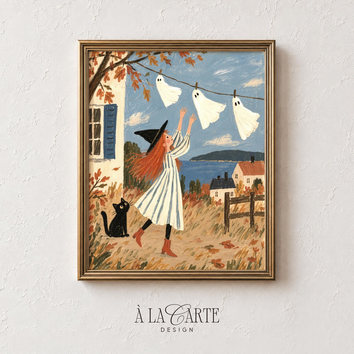 Friendly witch gallery print collection — 17 hand-painted style illustrations with cozy interior and village settings