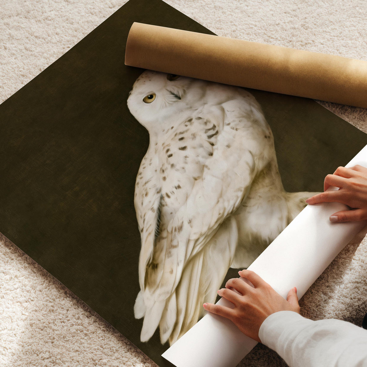Nocturnal hunter wall print — antique dark academia aesthetic with shadowy refined backdrop