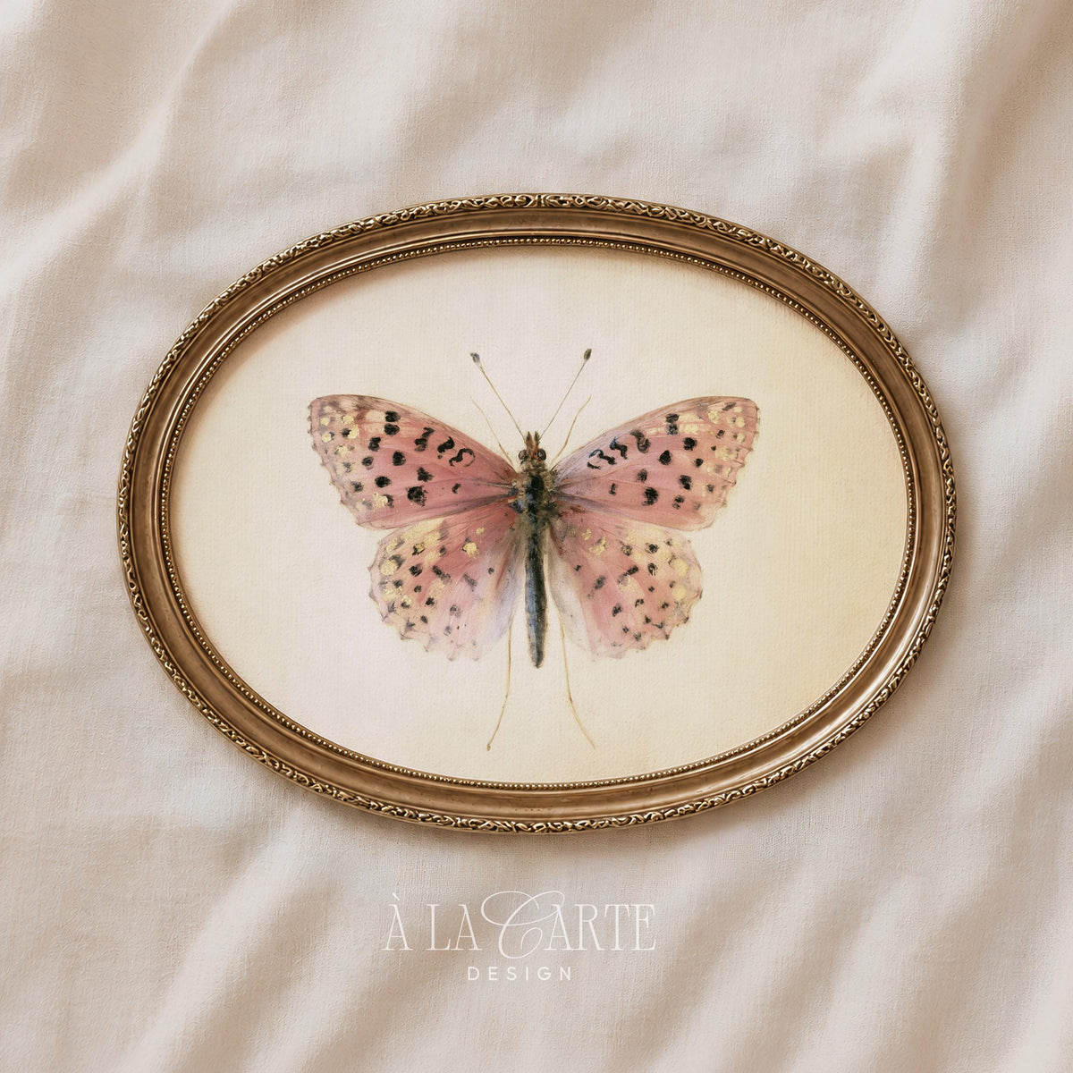 Speckled butterfly digital print for living room — soft watercolor naturalist study with heritage feel