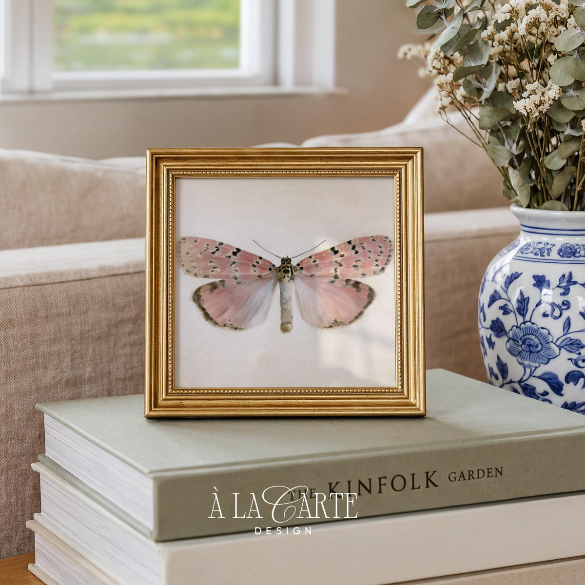Pastel Butterfly Wall Art, Vintage Pink Moth Painting, Cottagecore Print, Insect Poster, Grandmillennial Art, French Country Decor V270