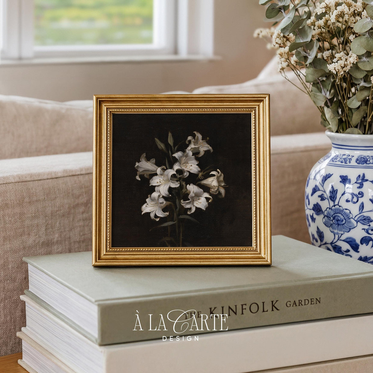 Vintage lily blossom digital print — refined floral artwork with muted tones and timeless elegance