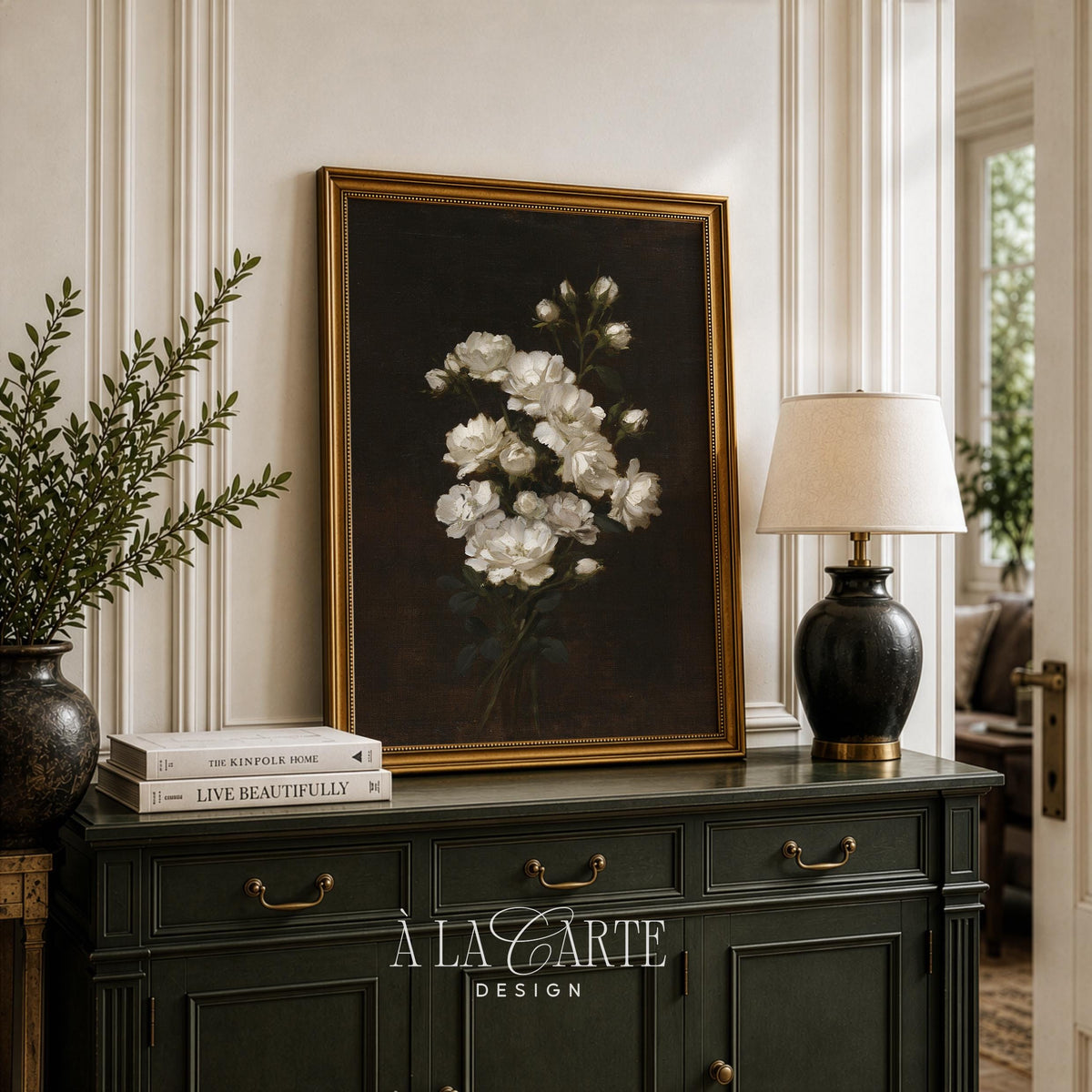 Ethereal white florals wall decor instant download — dark academia aesthetic with delicate romantic charm