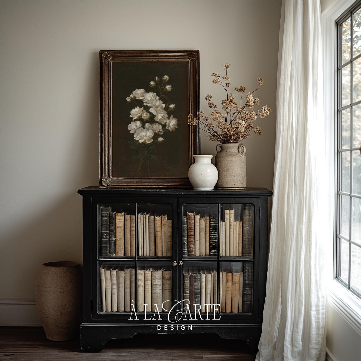 Romantic rose artwork digital print for study — timeless botanical with soft highlights and deep mysterious tones