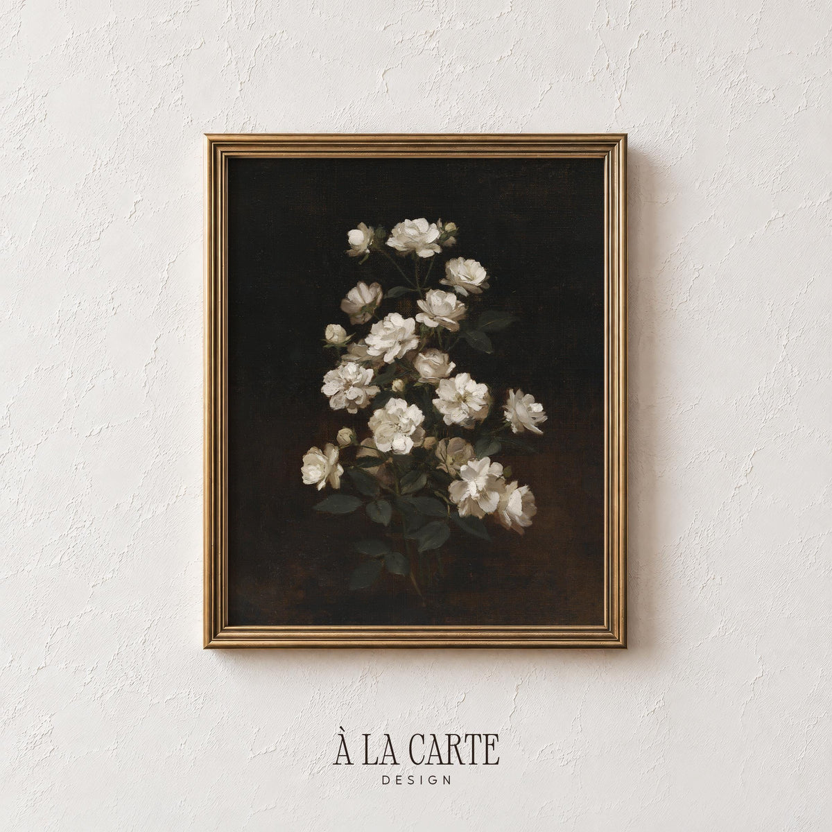 Classical flower picture printable design — antique romance aesthetic with textured brushstrokes and shadow play