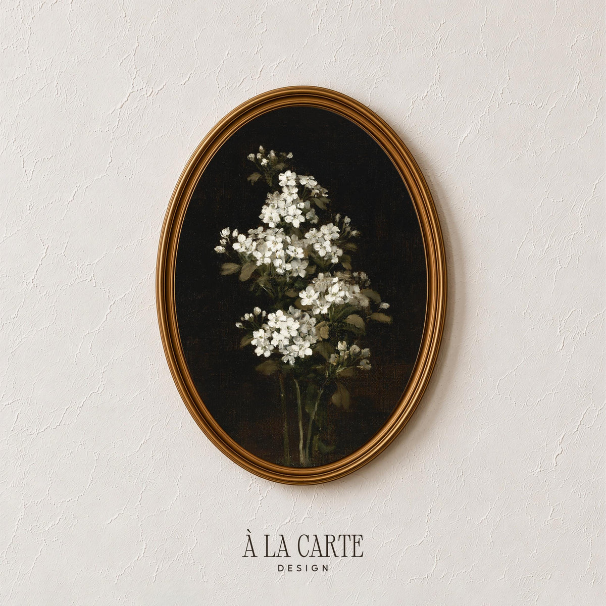 Vintage flower cluster digital wall art for study — dark moody aesthetic with subtle aged brushwork
