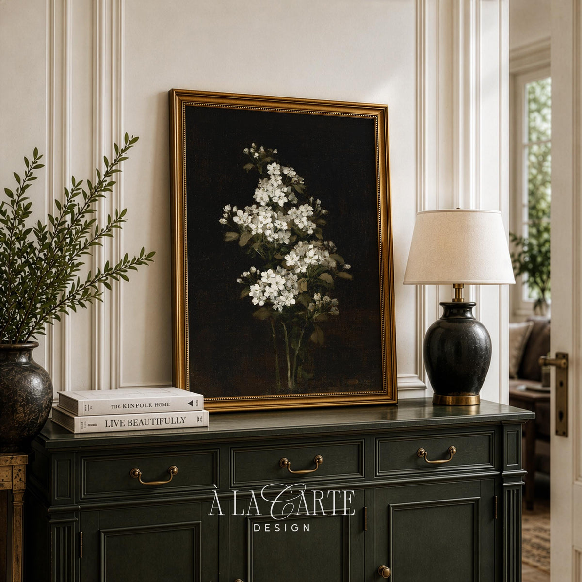 Apple blossom illustration printable wall decor for bedroom — 17th-century inspired dark academia aesthetic