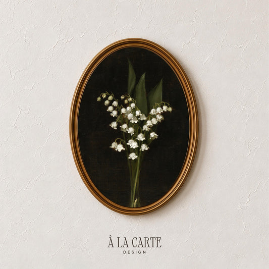 Vintage lily blooms artwork for home office — moody romantic print with old-world color palette